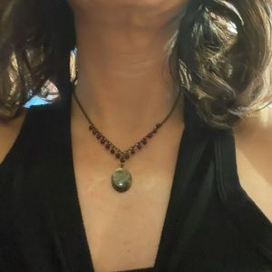 Anthropologie David Aubrey with genuine mother of pearl and garnet beads.